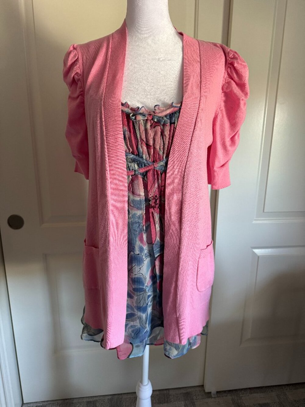 INC Silk Floral Cami and Matching Cardigan, Size Medium